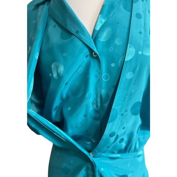 MICHELLE STUART Vintage Satin Poly Polka Dot Pleated Midi Dress Womens 14 - Picture 3 of 8